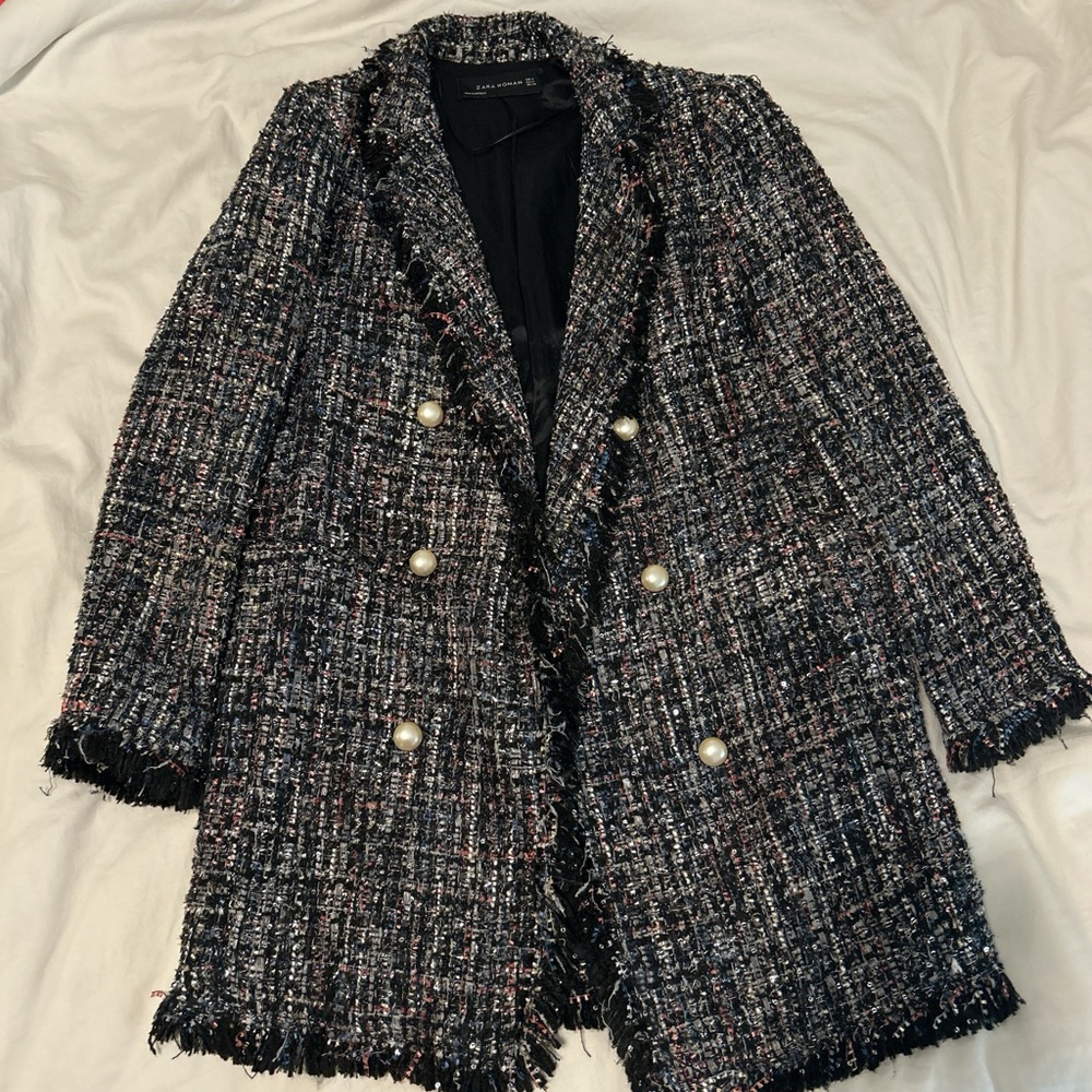 Zara Black and White Tweed Blazer